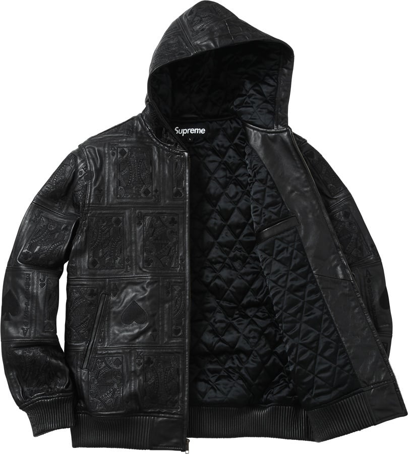Court Cards Hooded Leather Jacket view 6